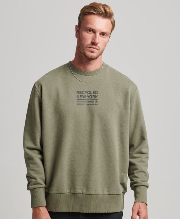 hombres Superdry caqui sudadera con capucha reciclada 2R68Z831