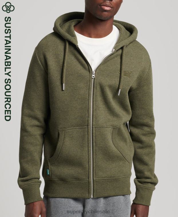 hombres Superdry caqui sudadera con capucha y cremallera de algodón orgánico con logo vintage bordado 2R68Z545