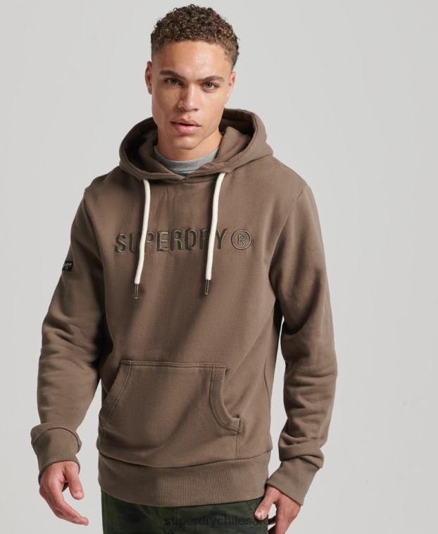 hombres Superdry caqui sudadera con capucha y logo de corporación vintage 2R68Z5170