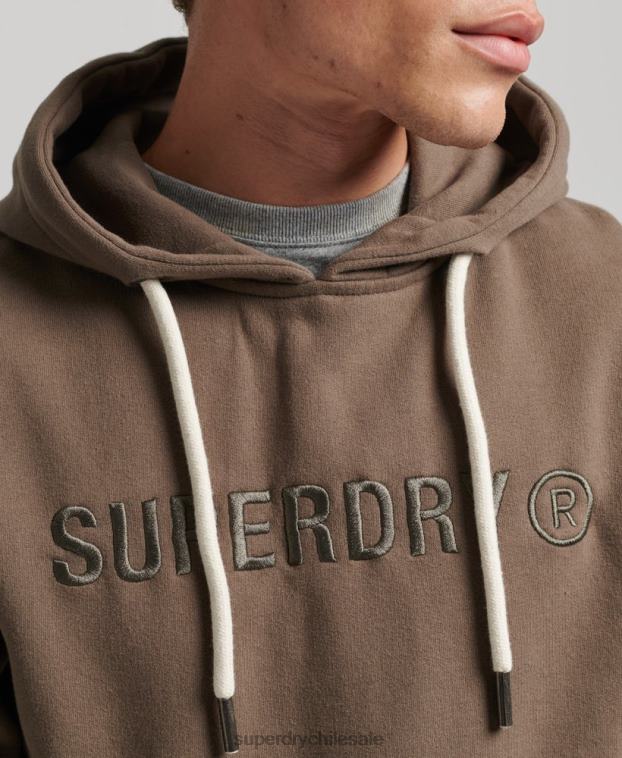 hombres Superdry caqui sudadera con capucha y logo de corporación vintage 2R68Z5170