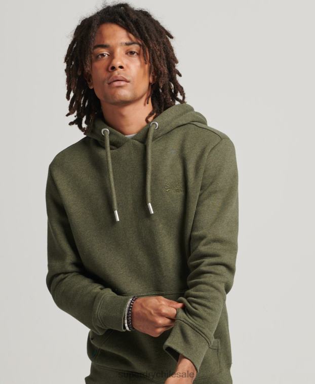 hombres Superdry caqui sudadera con capucha y logo esencial de algodón orgánico 2R68Z566