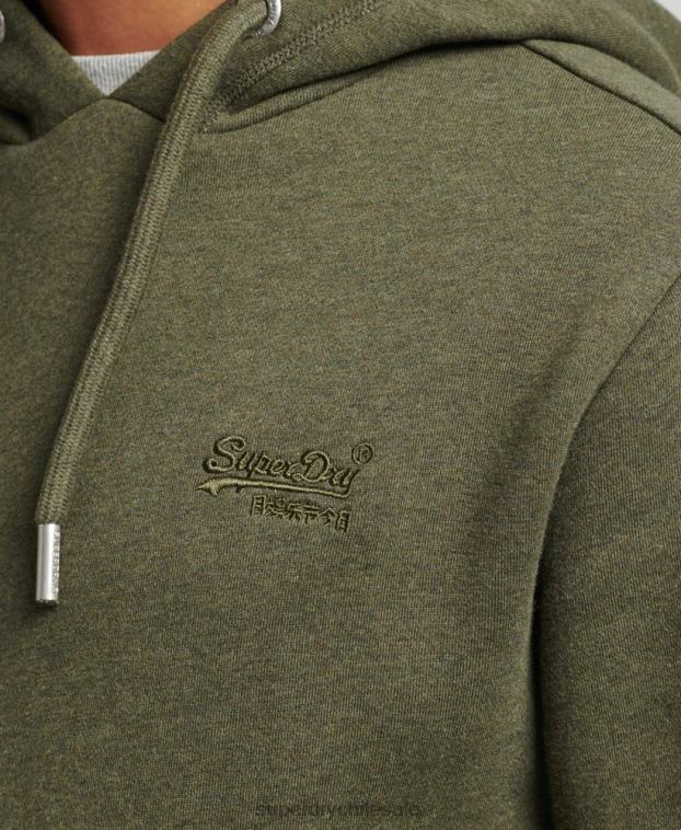 hombres Superdry caqui sudadera con capucha y logo esencial de algodón orgánico 2R68Z566