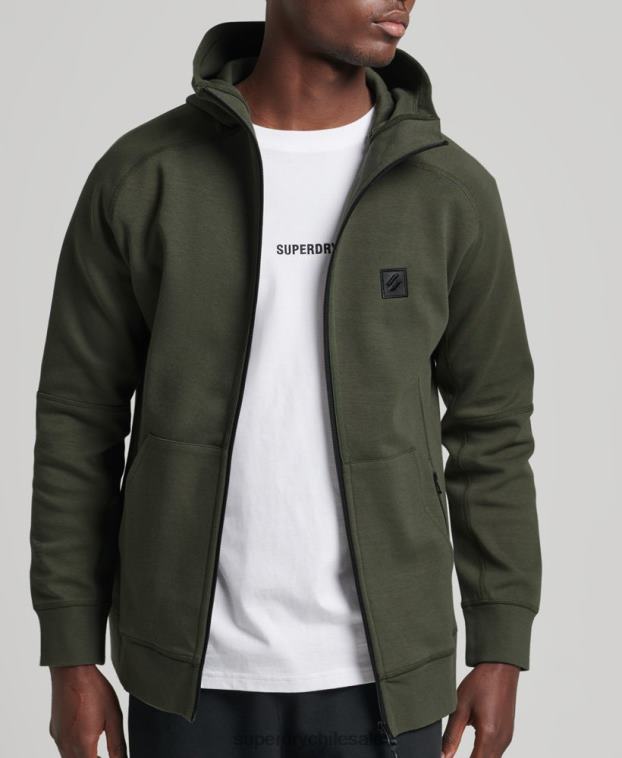 hombres Superdry caqui sudadera con cremallera code tech 2R68Z5140