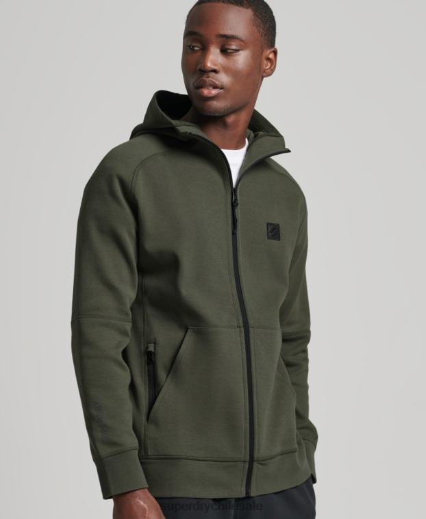 hombres Superdry caqui sudadera con cremallera code tech 2R68Z5140