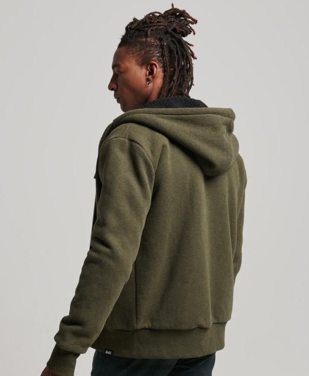 hombres Superdry caqui sudadera con cremallera y forro de borreguito esencial 2R68Z4990
