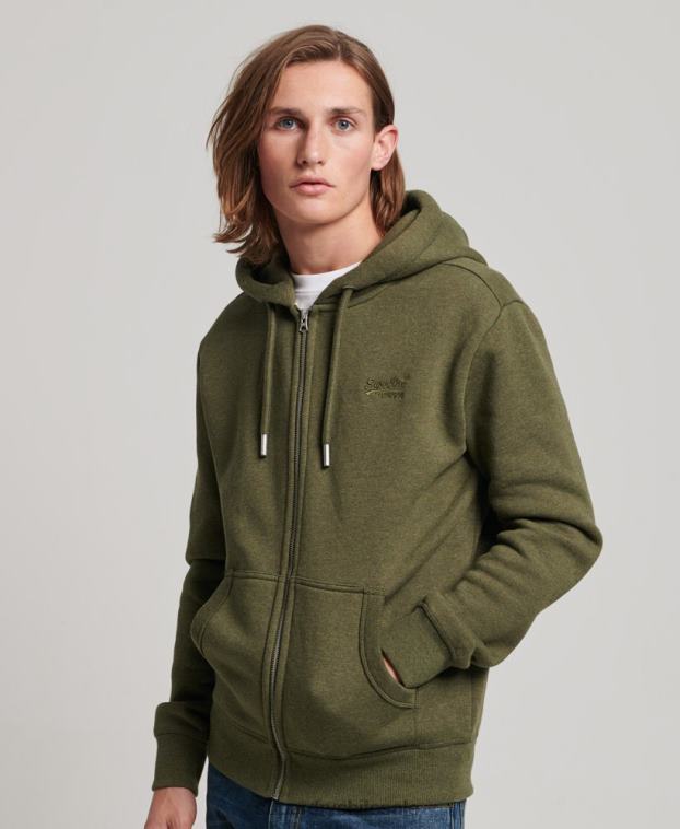 hombres Superdry caqui sudadera con cremallera y logo bordado 2R68Z703