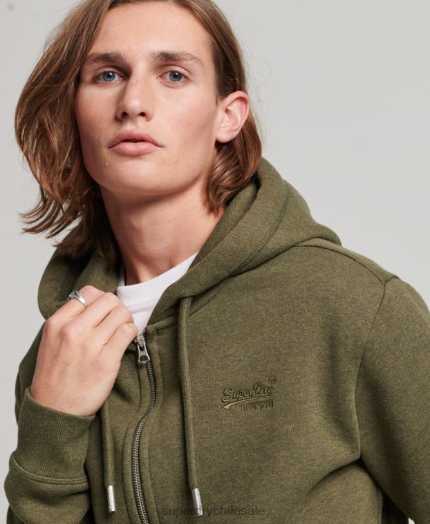 hombres Superdry caqui sudadera con cremallera y logo bordado 2R68Z703