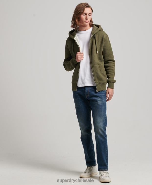 hombres Superdry caqui sudadera con cremallera y logo bordado 2R68Z703