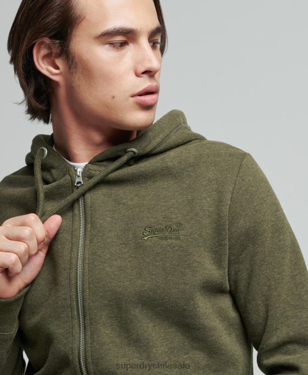 hombres Superdry caqui sudadera con cremallera y logo vintage de algodón orgánico 2R68Z805