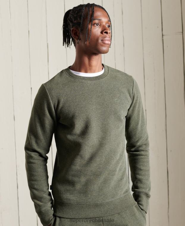 hombres Superdry caqui sudadera con cuello redondo y logo bordado 2R68Z775