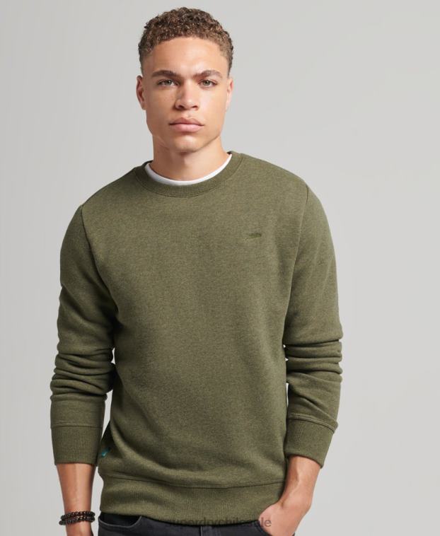hombres Superdry caqui sudadera con cuello redondo y logo esencial de algodón orgánico 2R68Z672