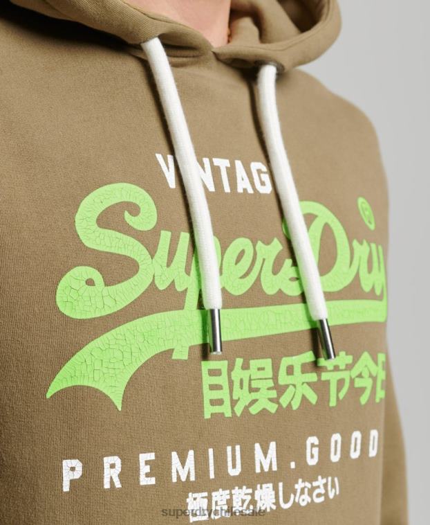 hombres Superdry caqui sudadera con logo vintage premium sobreteñida 2R68Z524