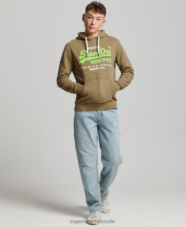hombres Superdry caqui sudadera con logo vintage premium sobreteñida 2R68Z524