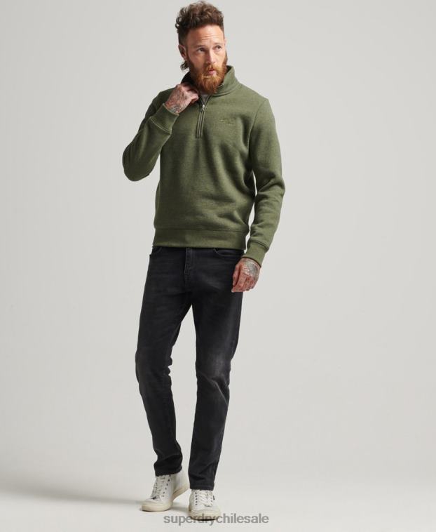 hombres Superdry caqui sudadera de algodón orgánico con media cremallera y logo esencial 2R68Z5092