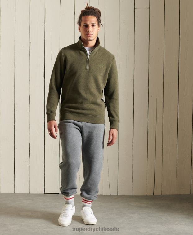 hombres Superdry caqui sudadera henley con cremallera y logo bordado 2R68Z5033