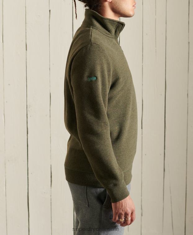 hombres Superdry caqui sudadera henley con cremallera y logo bordado 2R68Z5033
