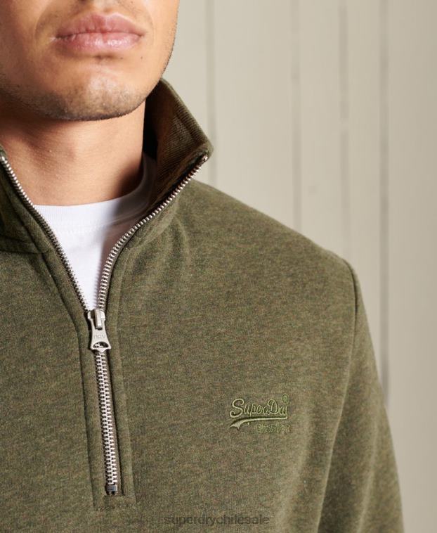 hombres Superdry caqui sudadera henley con cremallera y logo bordado 2R68Z5033