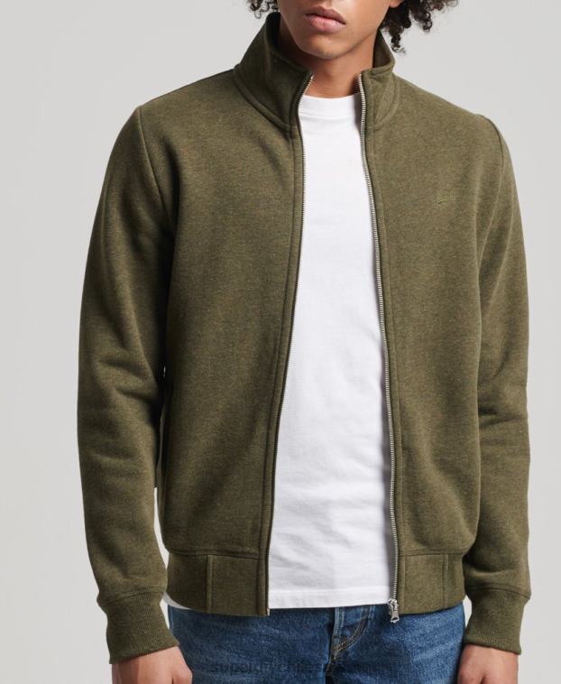 hombres Superdry caqui top deportivo de algodón orgánico con cremallera y logo vintage 2R68Z5114