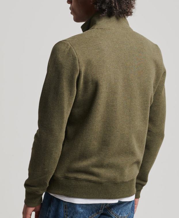 hombres Superdry caqui top deportivo de algodón orgánico con cremallera y logo vintage 2R68Z5114