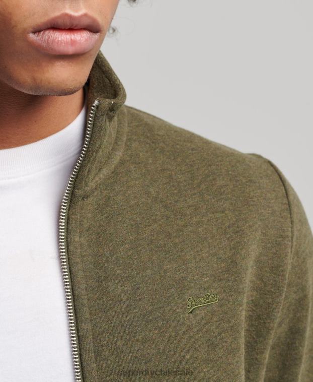 hombres Superdry caqui top deportivo de algodón orgánico con cremallera y logo vintage 2R68Z5114