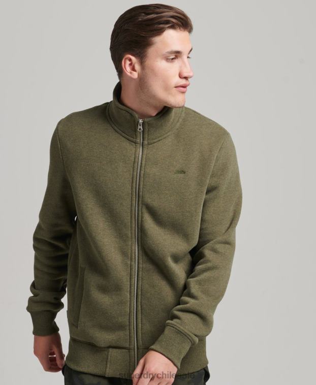 hombres Superdry caqui top deportivo de algodón orgánico con cremallera y logo vintage 2R68Z5171