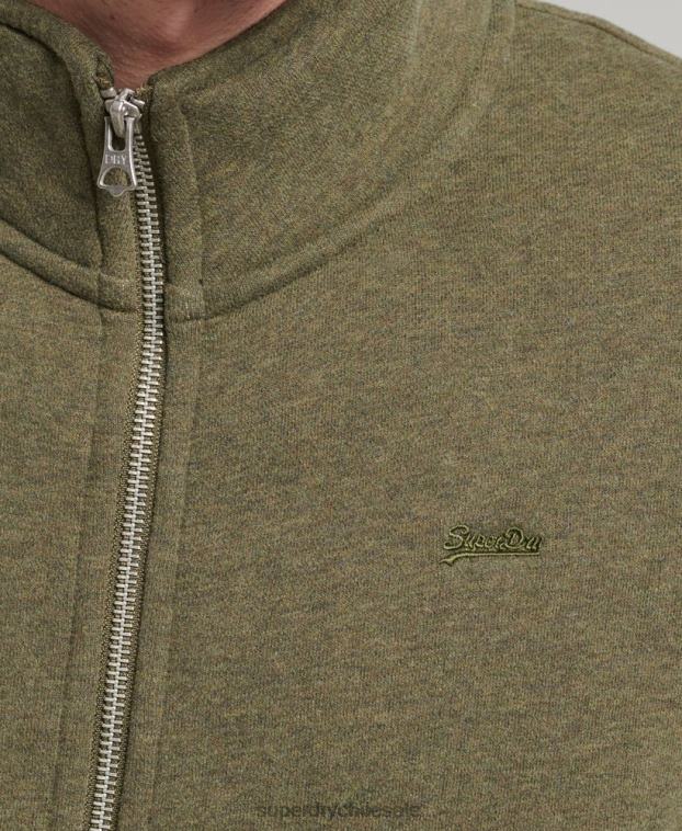 hombres Superdry caqui top deportivo de algodón orgánico con cremallera y logo vintage 2R68Z5171