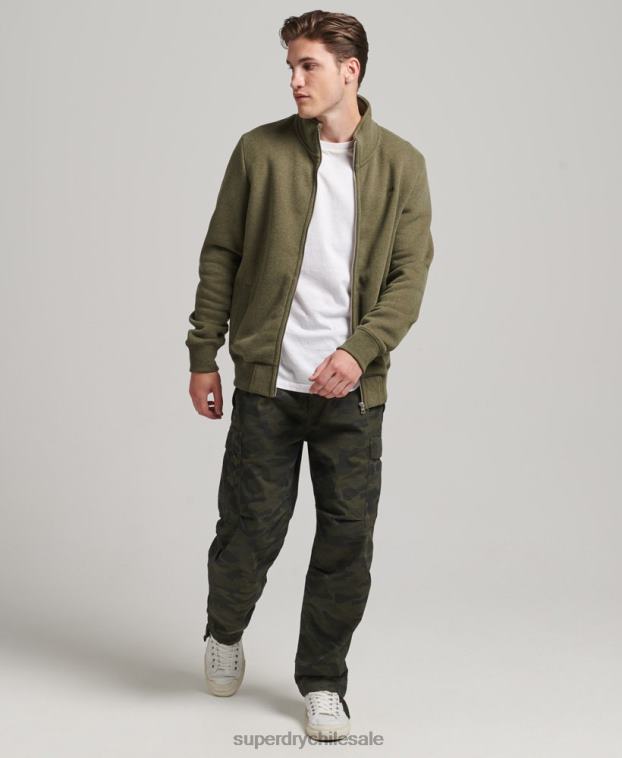 hombres Superdry caqui top deportivo de algodón orgánico con cremallera y logo vintage 2R68Z5171