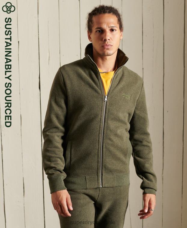 hombres Superdry caqui top deportivo de algodón orgánico con cremallera y logo vintage 2R68Z5173