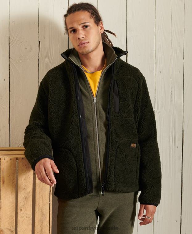 hombres Superdry caqui top deportivo de algodón orgánico con cremallera y logo vintage 2R68Z5173