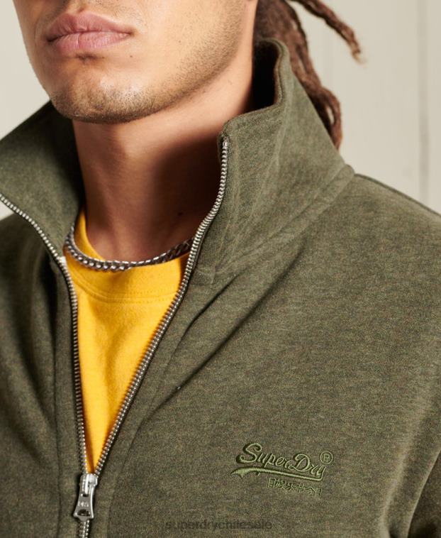 hombres Superdry caqui top deportivo de algodón orgánico con cremallera y logo vintage 2R68Z5173