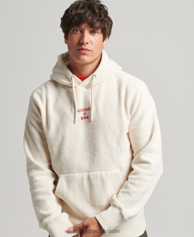 hombres Superdry crema sudadera con capucha y logo gráfico 2R68Z5221