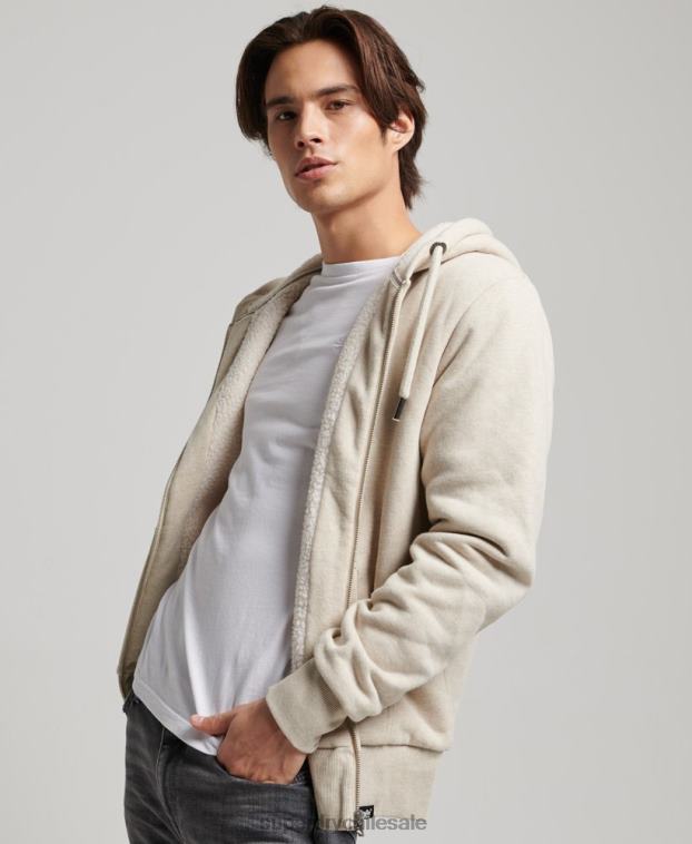 hombres Superdry crema sudadera con cremallera y forro de borreguito esencial 2R68Z878
