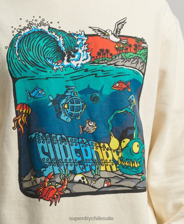 hombres Superdry crema sudadera con estampado de criaturas 2R68Z478