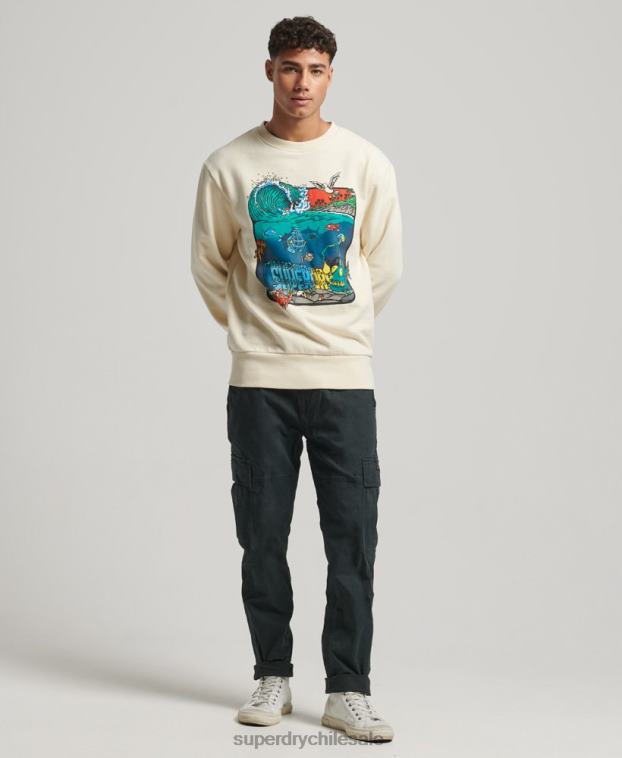 hombres Superdry crema sudadera con estampado de criaturas 2R68Z478