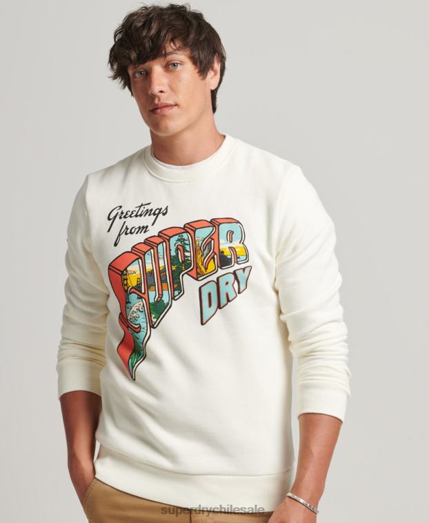 hombres Superdry crema sudadera con gráfico de postal de viaje 2R68Z5141