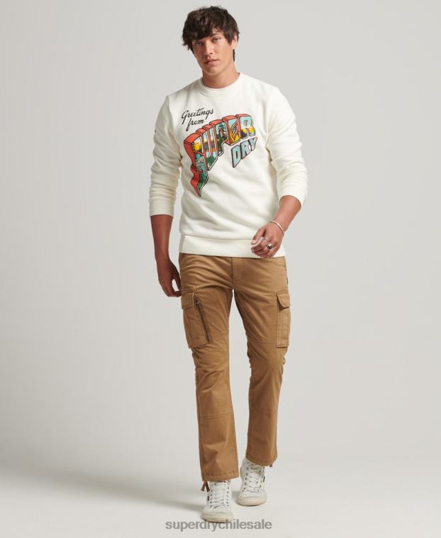 hombres Superdry crema sudadera con gráfico de postal de viaje 2R68Z5141
