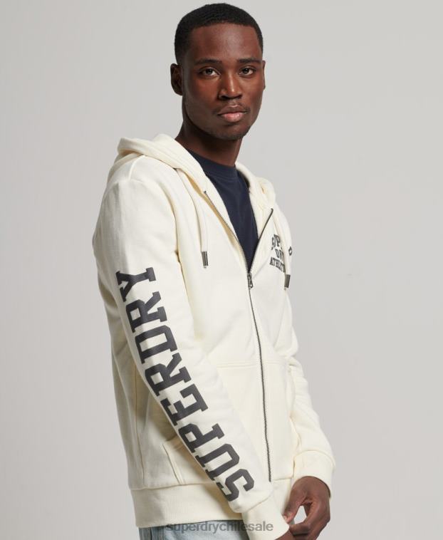 hombres Superdry crema sudadera deportiva con capucha y cremallera 2R68Z492