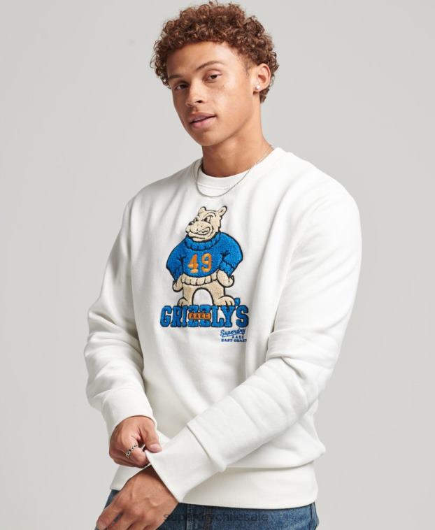 hombres Superdry crema sudadera vintage con cuello redondo 2R68Z5090