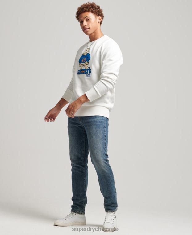hombres Superdry crema sudadera vintage con cuello redondo 2R68Z5090