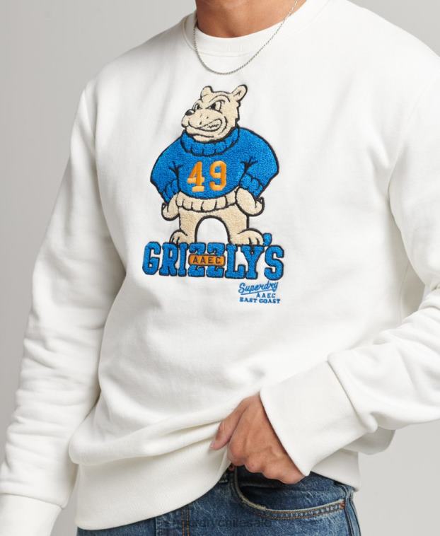 hombres Superdry crema sudadera vintage con cuello redondo 2R68Z5090