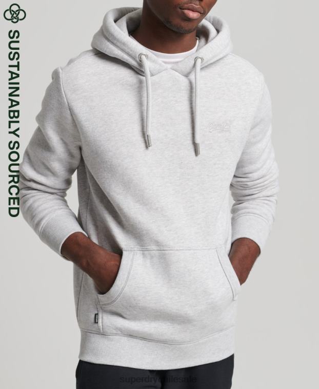 hombres Superdry gris claro sudadera con capucha de algodón orgánico con logo vintage bordado 2R68Z722