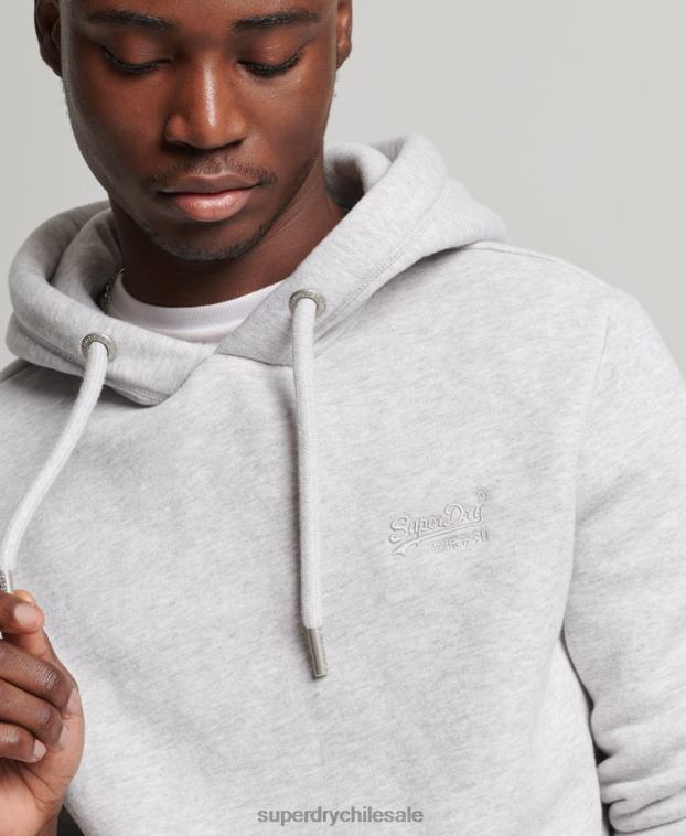hombres Superdry gris claro sudadera con capucha de algodón orgánico con logo vintage bordado 2R68Z722