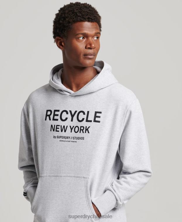 hombres Superdry gris claro sudadera con capucha de ciudad reciclada 2R68Z793