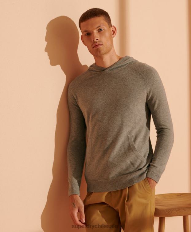 hombres Superdry gris claro sudadera con capucha de punto de yak de edición limitada 2R68Z5354