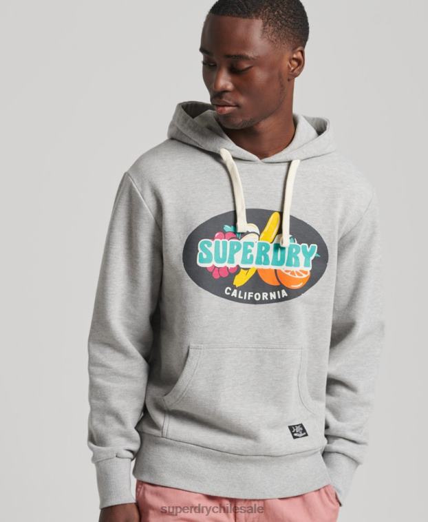 hombres Superdry gris claro sudadera con capucha estilo ranchero de surf vintage 2R68Z839