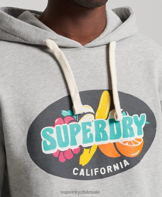 hombres Superdry gris claro sudadera con capucha estilo ranchero de surf vintage 2R68Z839