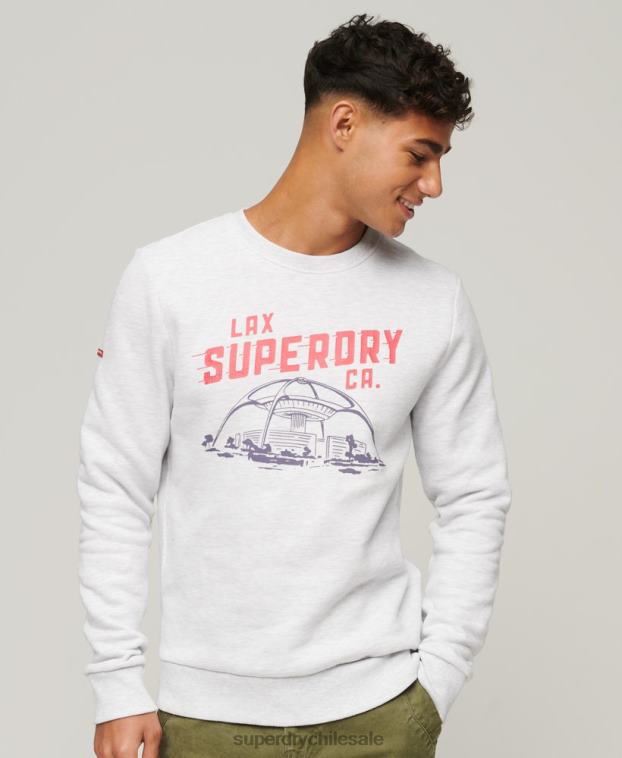hombres Superdry gris claro sudadera con capucha vintage city souvenir 2R68Z550