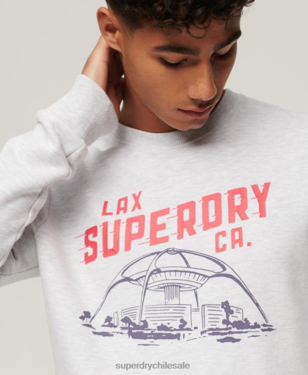 hombres Superdry gris claro sudadera con capucha vintage city souvenir 2R68Z550