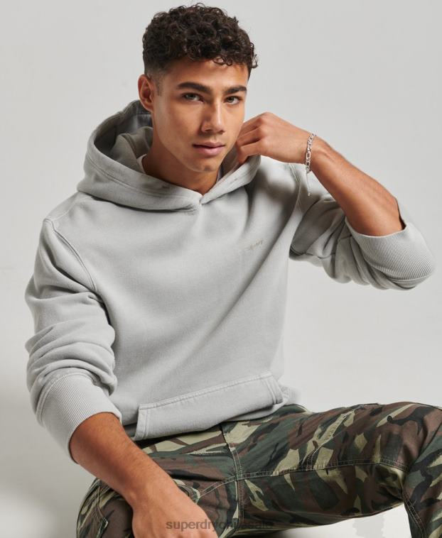 hombres Superdry gris claro sudadera con capucha vintage lavada 2R68Z570