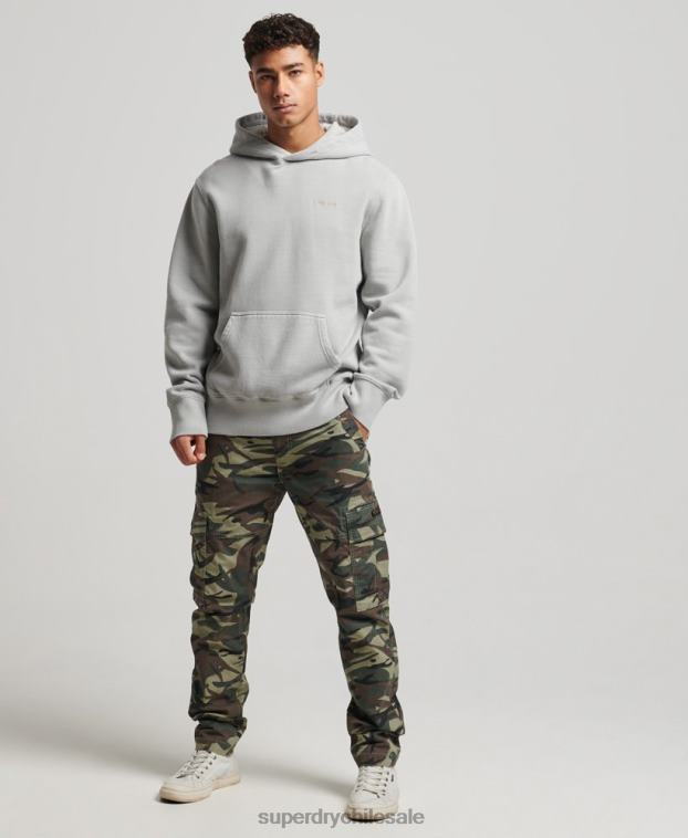 hombres Superdry gris claro sudadera con capucha vintage lavada 2R68Z570